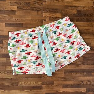 Old Navy Colorful Ugly Christmas Sweater Shorts with Blue Drawstring Medium